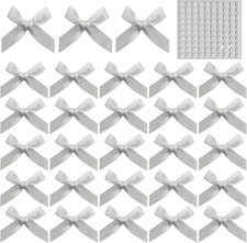 100pcs Mini Satin Bows for Crafts,4x4cm White Small Bows with 100 Pcs Double Sid