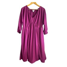 Ava & Viv Womens XXL Magenta Pink V-Neck Empire Waist 3/4 Sleeve Textured Dress