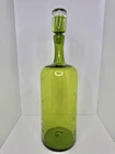 Vintage MCM Blenko Glass 6736 Huge Controlled Bubble Decanter Olive W/Stopper