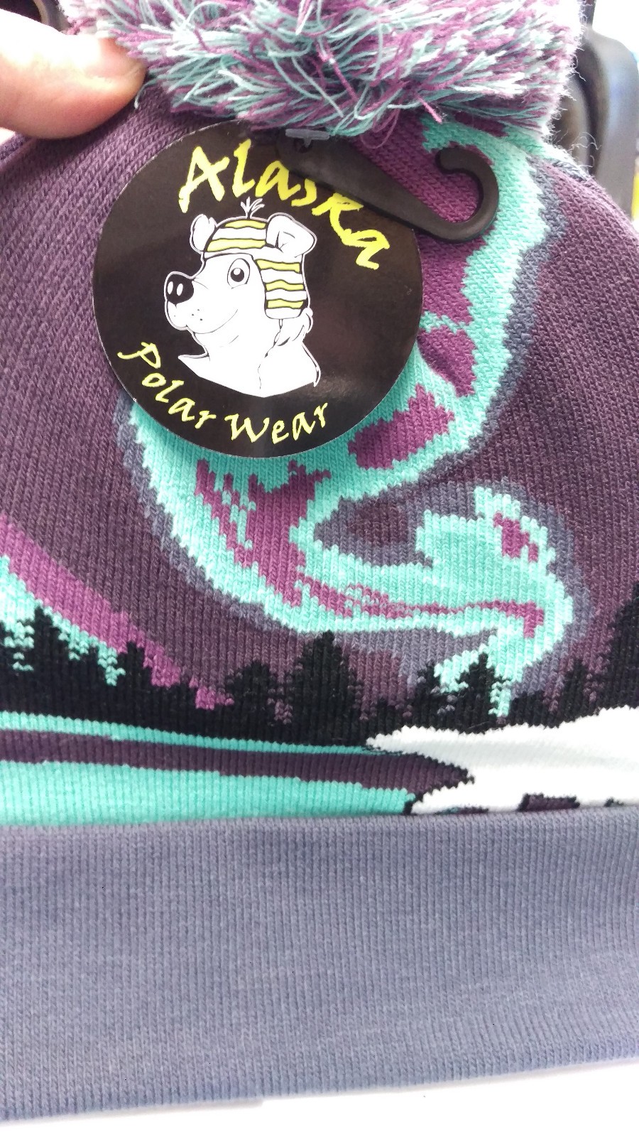 Alaska Hat Polar Wear Alaska beanie style Knit hat w Pom Pom Aurora & Polar Bear