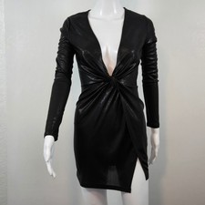 SHEIN Black Metallic Ribbed Twist Front Long Sleeve Mini Dress Women US Size 4