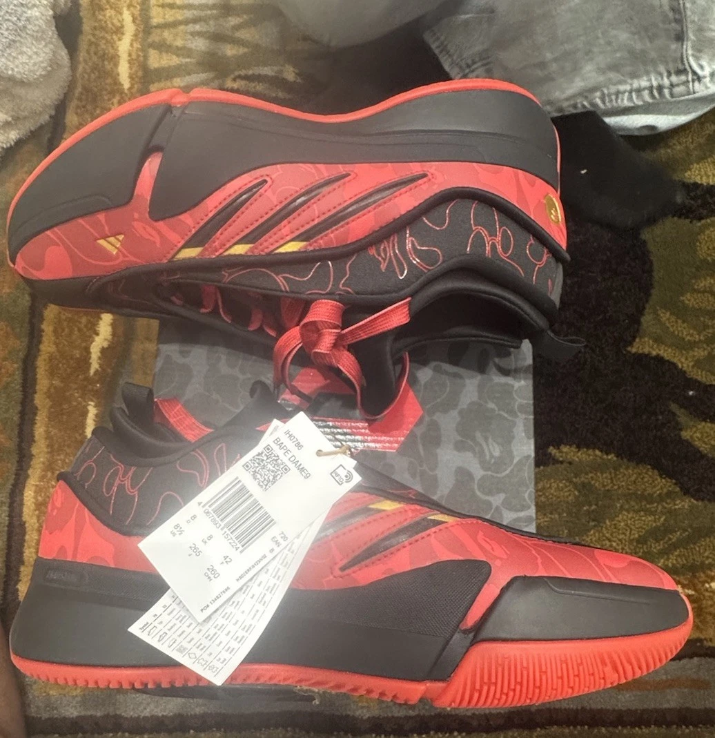adidas BAPE x Dame 9 Black Scarlet for Sale | Authenticity