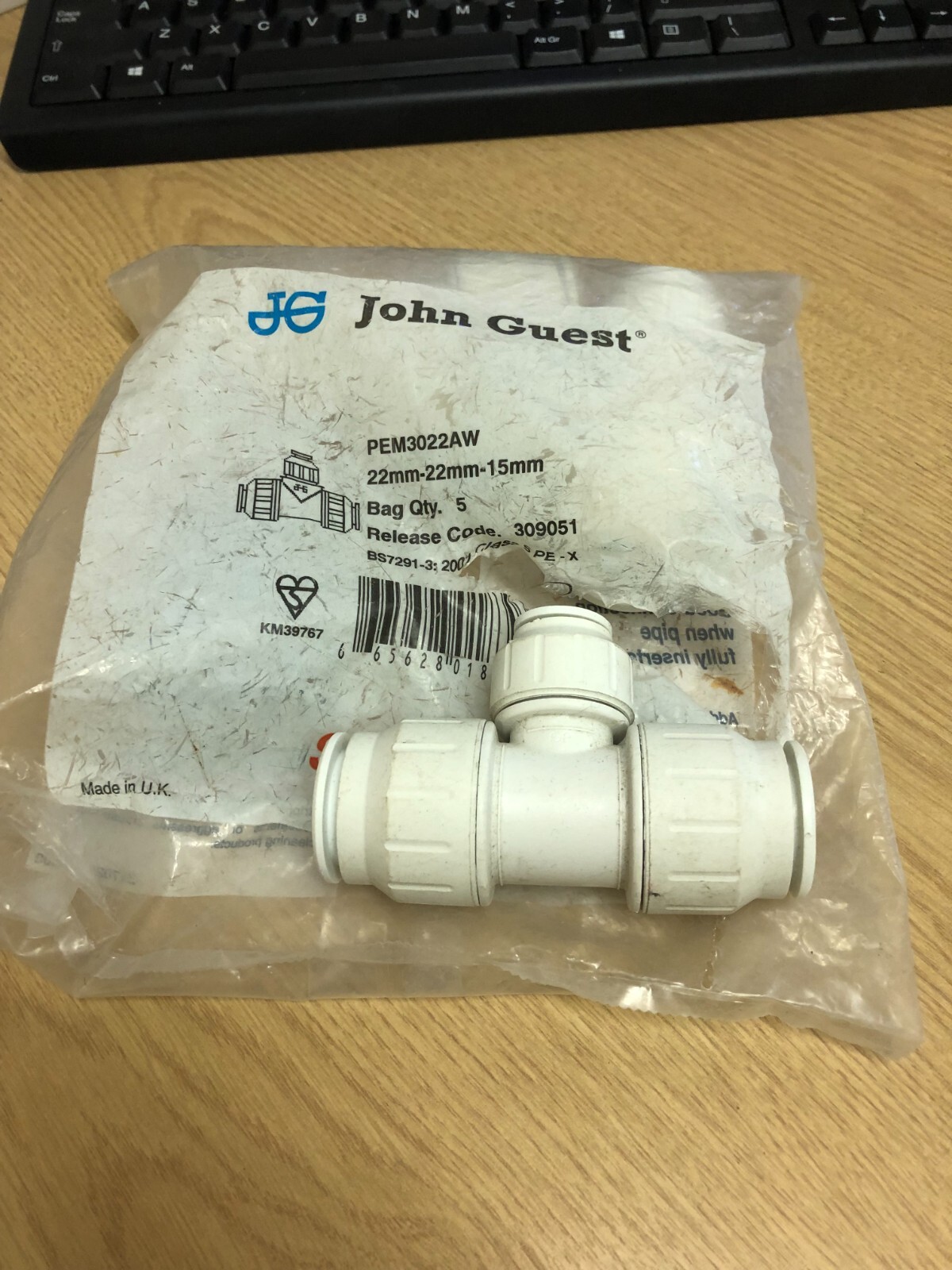 John Guest Speedfit 22mm Equal Tee 4pk
