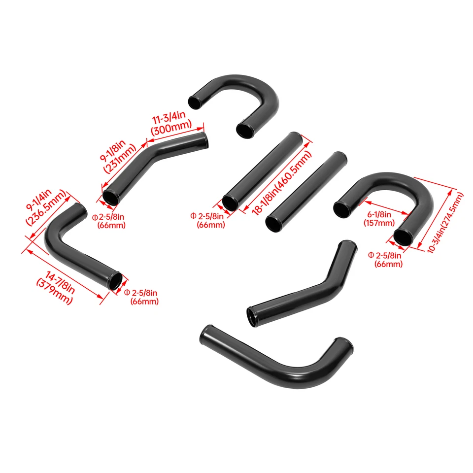 Kit de tubo intercooler turbo universal de aluminio de 2,5" 63 mm + manguera + abrazadera negro Foto 3 de 4