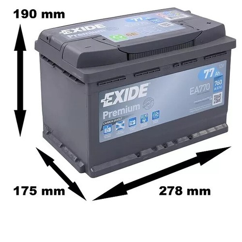 EXIDE EA770 BATERÍA DE COCHE PREMIUM CARBON BOOST 77AH 760A 12V +DX = FIAMM 80AH - Imagen 4 de 9