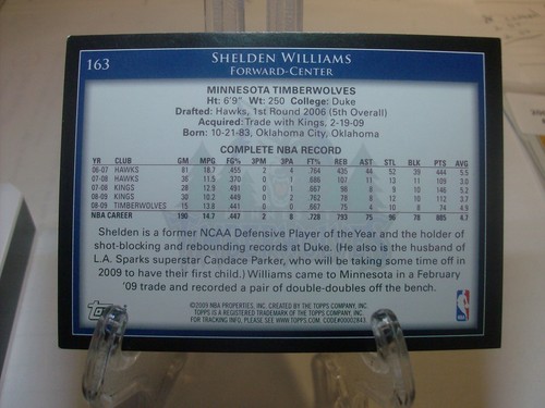 Baloncesto Topps 2009-10 #163 - Shelden Williams Minnesota Timberwolves (95843) - Imagen 2 de 2
