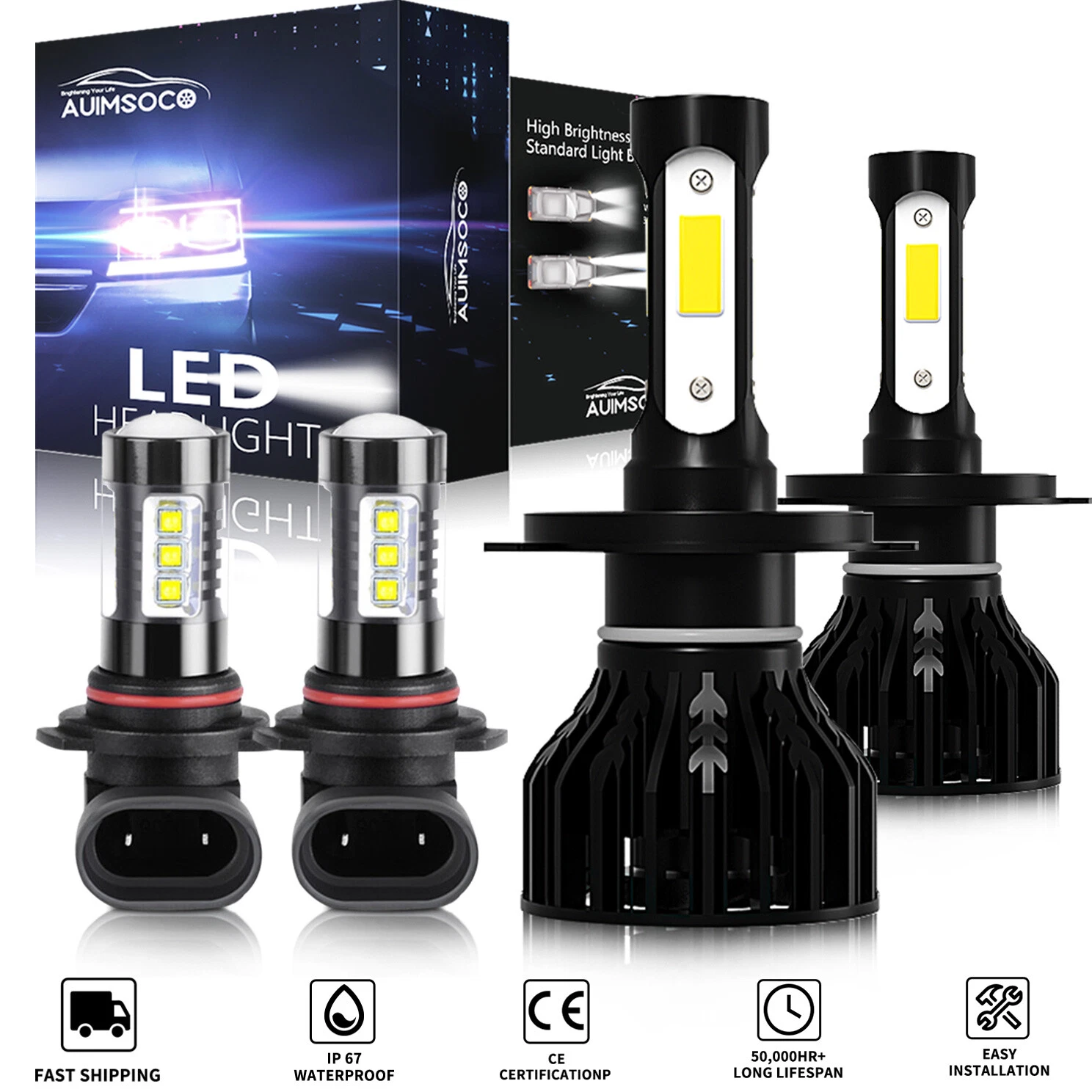 For 2005-2011 Toyota Tacoma Combo LED Headlight High+Low Beams & Fog Light Bulbs