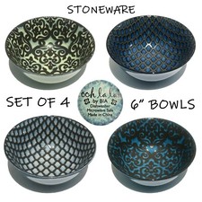 SET OF 4 New Ooh La La by BIA Stoneware Albin 6" Soup Bowls Damask Imperial Mix