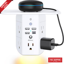 Outlet Extender for Wall with Shelf and Night Light, 3 USB Ports 1 USB C Outlet