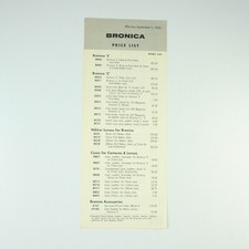 Bronica - Camera  Accessories - Price List Pamphlet Brochure - Sept 1 1965
