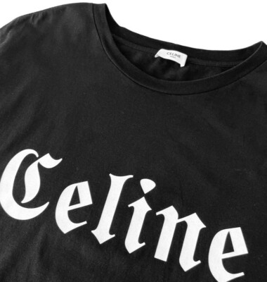 Celine Gothic Logo T Shirt Black Large Women's | eBay