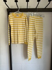 EUC Hanna Andersson striped Long John Pajamas 140 US 10 Stripes Yellow