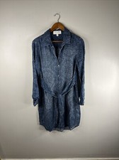 Cloth Stone Shirt Dress Adult Small Blue Geometric Denim Button Up L/S A23