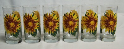Vtg. Royal Norfolk Sunflower Glass Tumblers 14oz set of 6 Grannycore  Kitchen