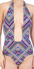 NWT MARILYN MONROE WOMENS NYLON HALTER ONE PIECE SWIMSUIT SIZE M