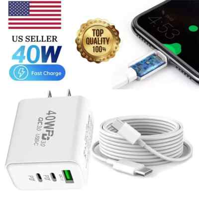 Dual PD 40W Fast Wall Charger Power Adapter iPhone 16 Pro Max 15 14 13 Plus