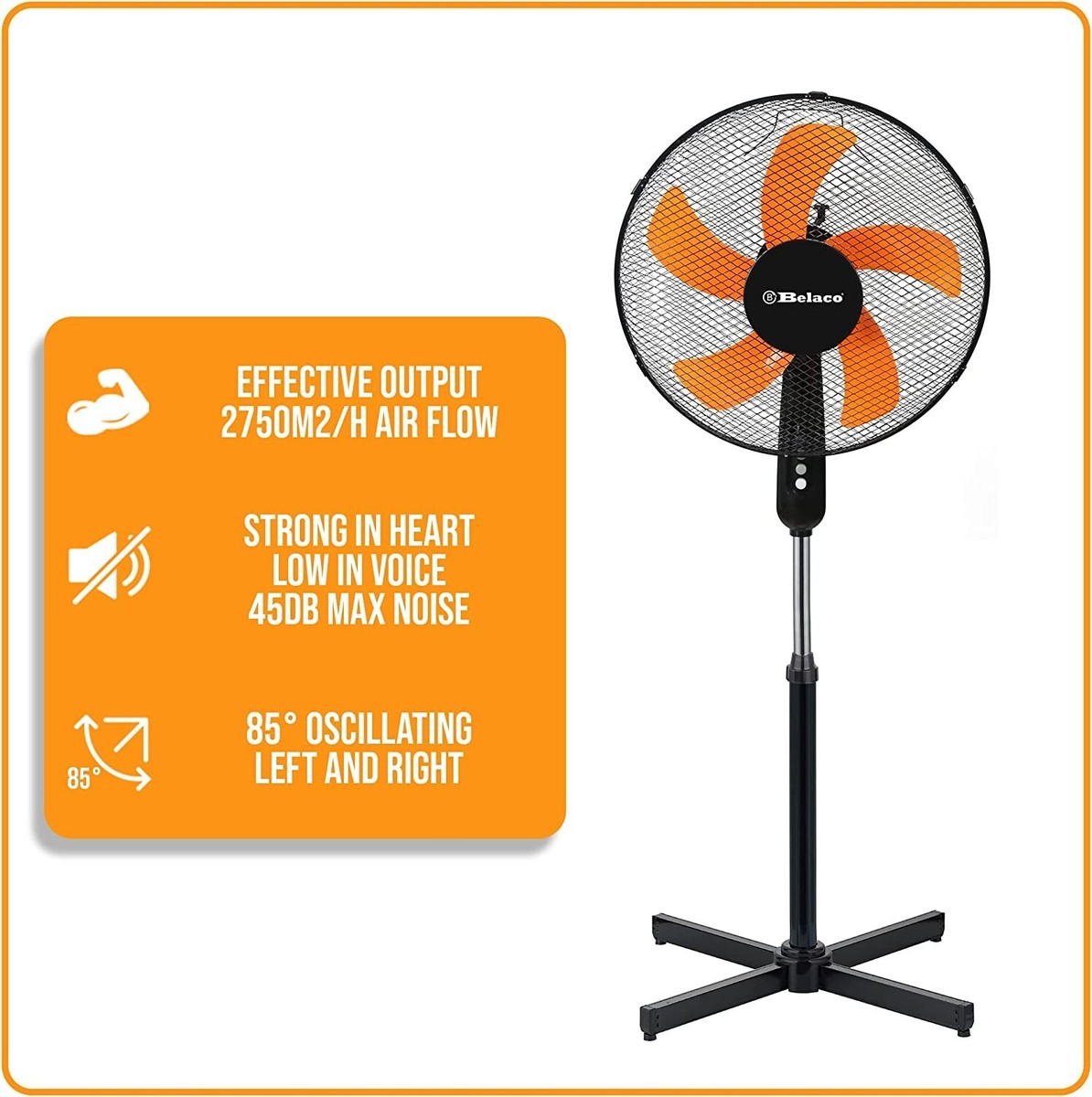 Belaco Stand Fan 16 inch Pedestal fan Oscillating floor fan