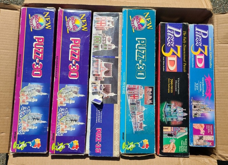 6 PUZZ 3D Puzzle LOT Bavarian Cinderella Castle+Victorian House+Avenue Incomplet