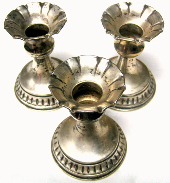 Antique 3 Candlestick Candle Holder Silver 833 Judaica Shabbat LG לג