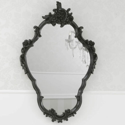 Ariadne Baroque Dark Style Carved Frame Mirror Black Lacquered Glossy ...-
