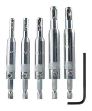 Snappy Tools 5pc Self Centering Hinge Drill Bit Set, Spring Loaded. With Hex Key