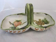 John B. Taylor Stoneware Pottery Pear & Grape  Vine  Divided Sever 6 3/4" Tall