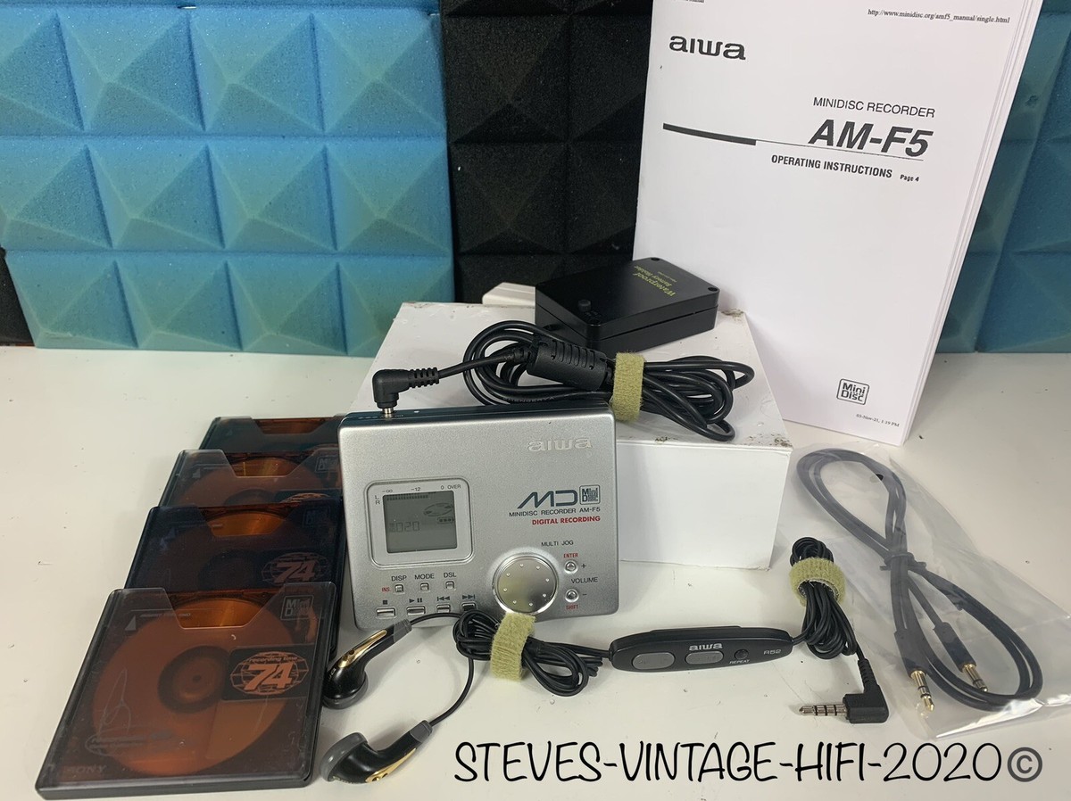 AIWA AM-F5 MINIDISC RECORDER WALKMAN + BATTERY BOX, REMOTE