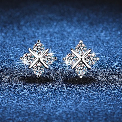 Full Real Moissanite Men Stud Earrings Women Jewel 925 Sterling Silver VVS1 GRA - Picture 3 of 11