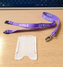 PURPLE STAFF PRINTED LANYARD With Metal Clip & PORTRAIT ID Card Badge Holder