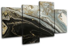Marble Modern Liquid Gold Abstract MULTI CANVAS WALL ART Picture Print