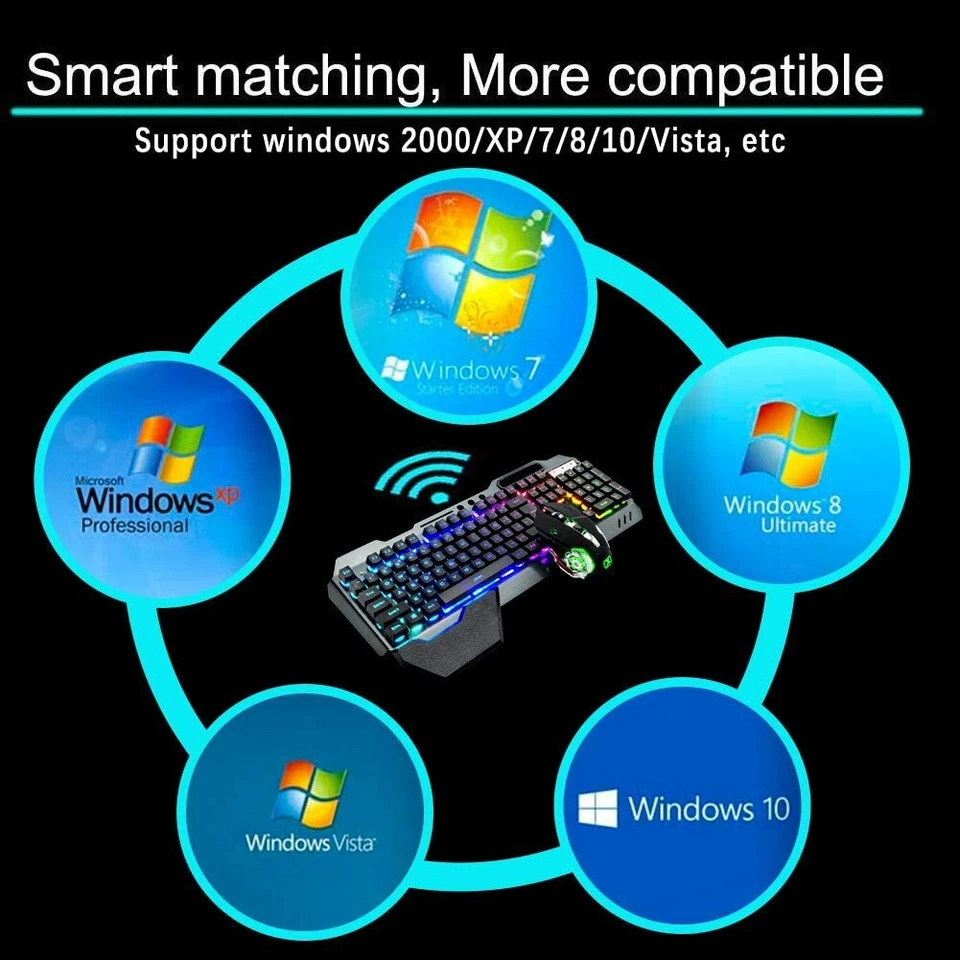 Full size Wireless Gaming Keyboard Mouse and Bluetooth Headset Set RGB Light PC - Image 3 of 4