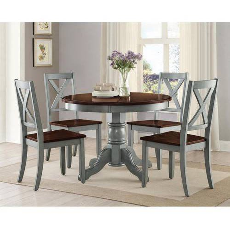 Round Dining Table Set 5-Piece Farmhouse Rustic Kitchen Wood Tables and ...