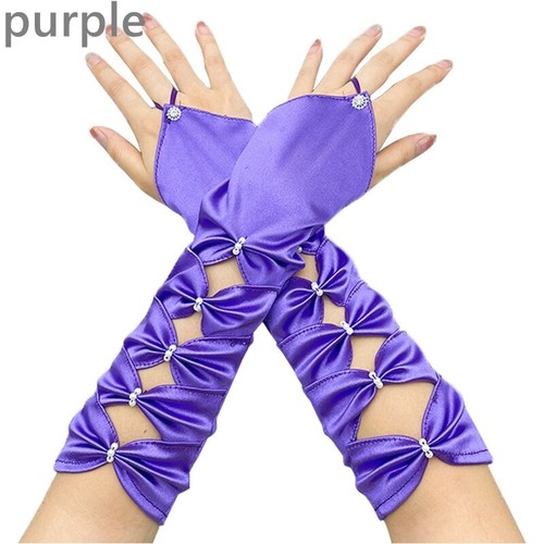 Damen/Handschuhe Fingerlose Stretch Hohl Perlen Schleifenknopf Braut Fairy Party - Bild 14 von 33