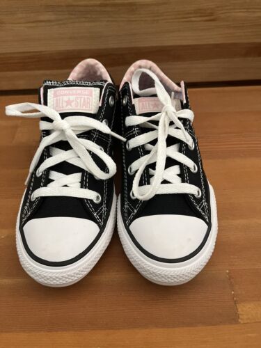 Kids Black Converse With Pink Plaid Inside Size 1 - Picture 3 of 8