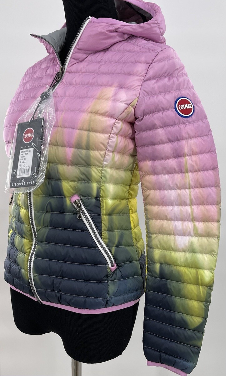 Colmar Womens Tie-dye Effect Down Jacket Hoodie Sz 38 USA 2