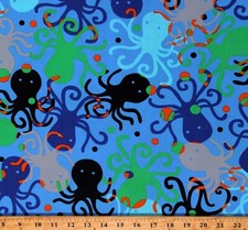 Cotton Octopus Octopuses Ocean Animals Nautical Fabric Print by the Yard D464.56