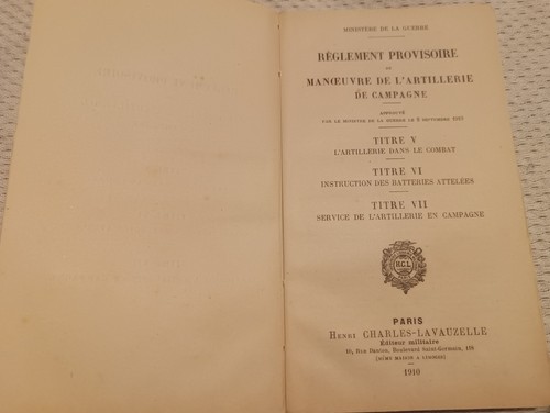 Règlement provisoire de manoeuvre de l'artillerie de campagne Titre 5- 6 -7 1910 - Imagen 4 de 11