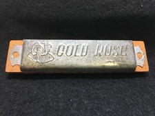 Vintage Gold Rose Tin and Wood Musical Children's Toy Harmonica
