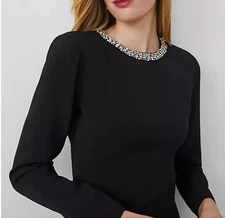 NEW ANN TAYLOR BLACK PETITE JEWELED NECK DRESS SZ 00P 00