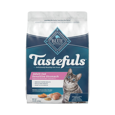 Blue Buffalo Tastefuls Dry Cat Food Sensitive Stomach Chicken, Brown Rice 10lb