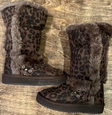 Toddler Baby Girls BROWN CHEETAH LEOPARD PRINT BOOTS Faux Fur Lining SIZE 6