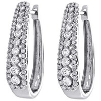 10K WeißGold Runde Diamant Krappen Set Gestufte Creolen 24Mm Huggie 0,87 Ct.
