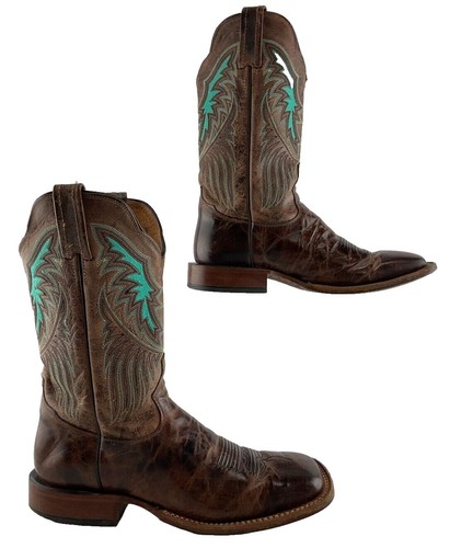 Vintage Tony Lama Blue Tooled Cowboy Boots Men display picture 1
