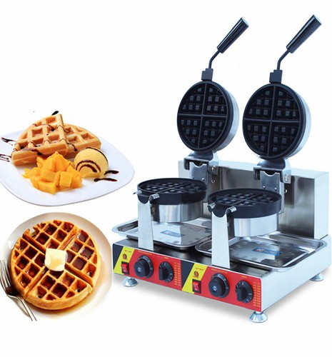 110V Double-head Round Waffle Maker Machine Non-stick Temperature Time Control - Picture 3 of 24