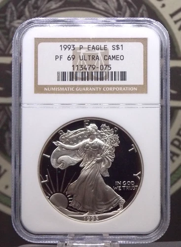 1993 "P" PROOF American *SILVER* Eagle $1 NGC PF69 Ultra Cameo #075 ECC&C, Inc.
