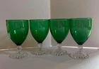 Anchor Hocking Emerald Green Bubble Footed Glass Wine Water Goblets Vintage 50s