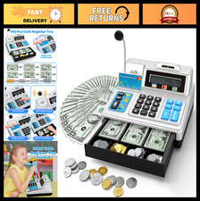 Pretend Grocery Store Cash Register Toy Set for Kids 3-8, 103 Pcs, Microphone 