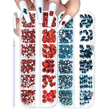  2 Box Flat Back Indicolite and Red Nail Rhinestones and Crystals Stones for 
