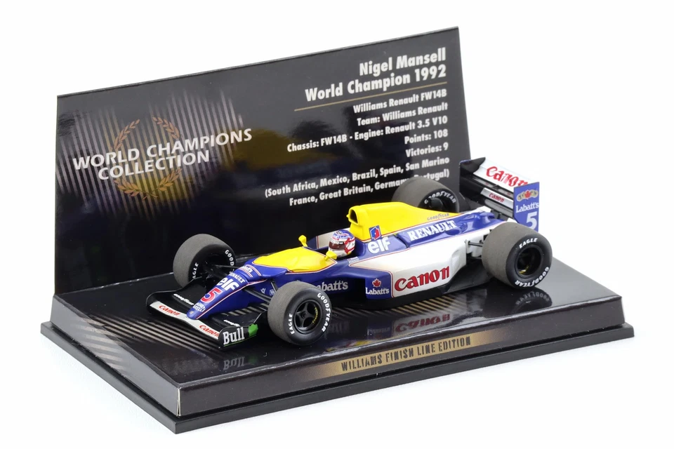1:43 Minichamps F1 Williams Renault FW14B Nigel Mansell World Champion 1992 Fini