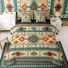 Cowboy Aztec Comforter Set Size 7 Pieces  Queen Black Orange Blue